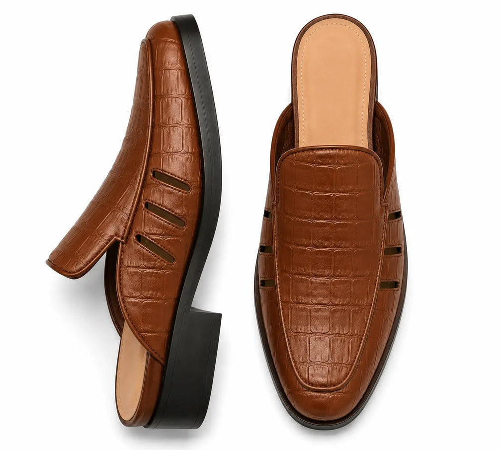Molveno Croc-Embossed Slit Mule for Men - Backless Block-Heel Slip-On Shoes