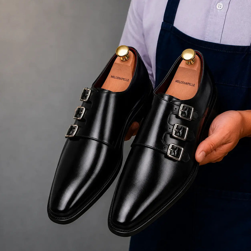 Montecito Double Monk Strap Shoes for Men - Goodyear Welted Full-Grain Leather