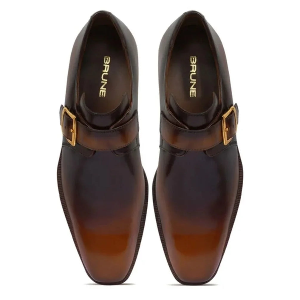 Malcesine Burnished Plain-Toe Single Monk Strap for Men - Chisel-Toe Leather Dress Shoes
