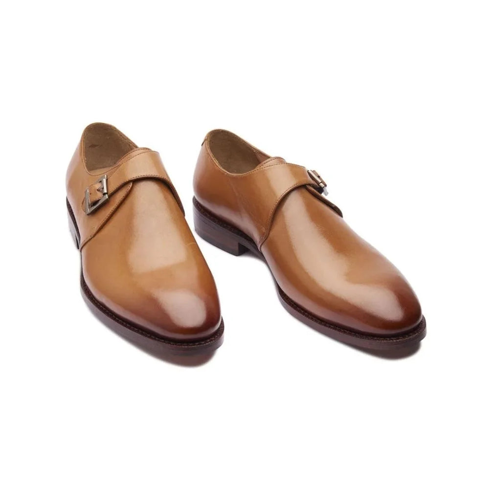 Manfredonia Everyday Plain-Toe Single Monk Strap for Men - Leather Office Shoes