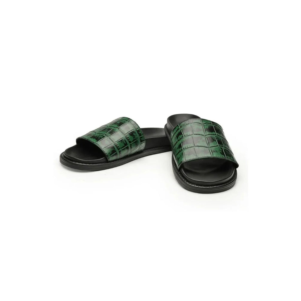 Montgat Croc Wide-Band Slide for Men - Croc-Embossed Leather Slides