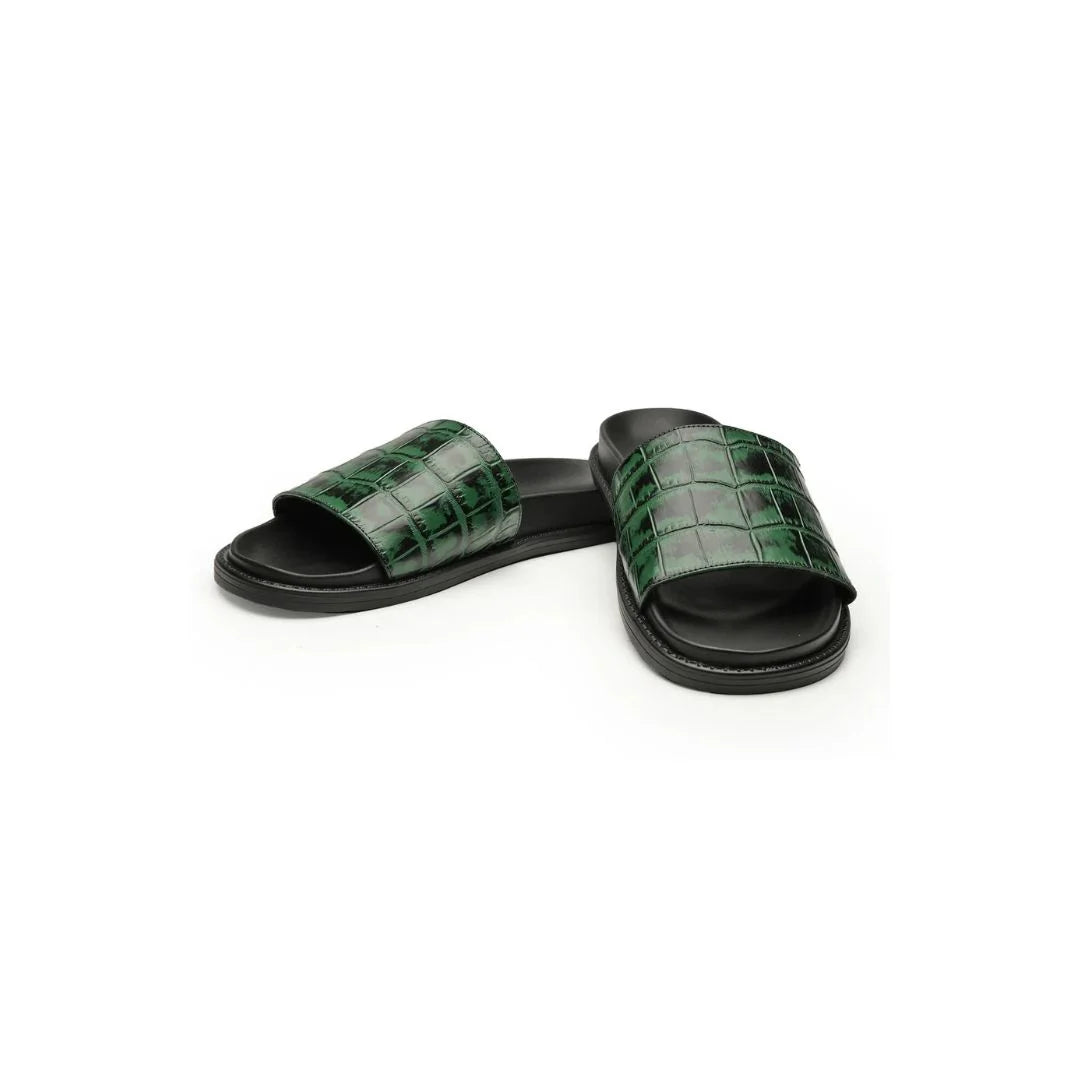 Montgat Croc Wide-Band Slide for Men - Croc-Embossed Leather Slides