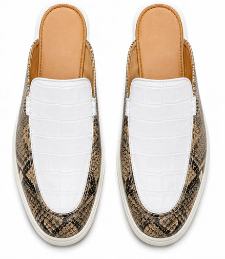 Marmaris Snake-Embossed Lug Mule for Men - Two-Material Backless Shoes