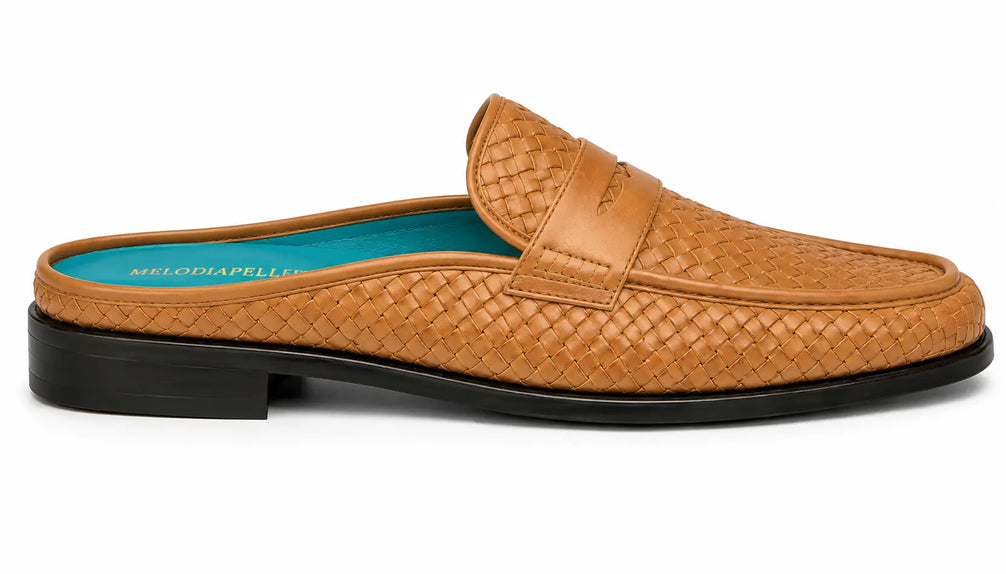 Mantero Woven-Embossed Penny Mule for Men - Backless Block-Heel Shoes