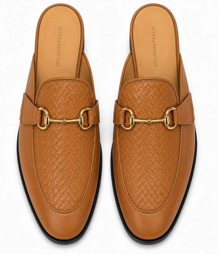 Morlaix Woven-Panel Horsebit Mule for Men - Two-Material Backless Shoes