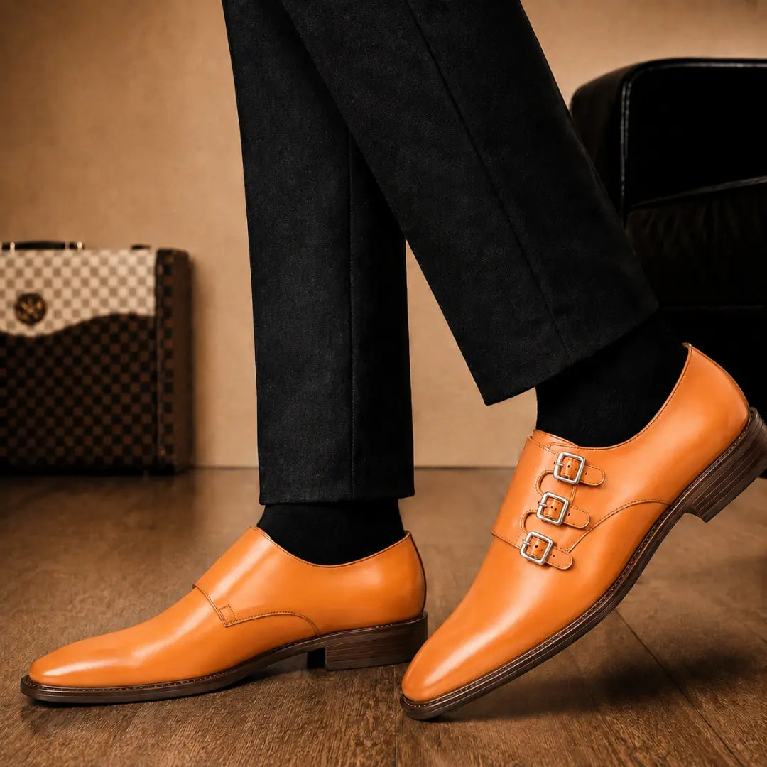 Milan Triple Monk Strap Shoes for Men - Goodyear Welted Full-Grain Leather