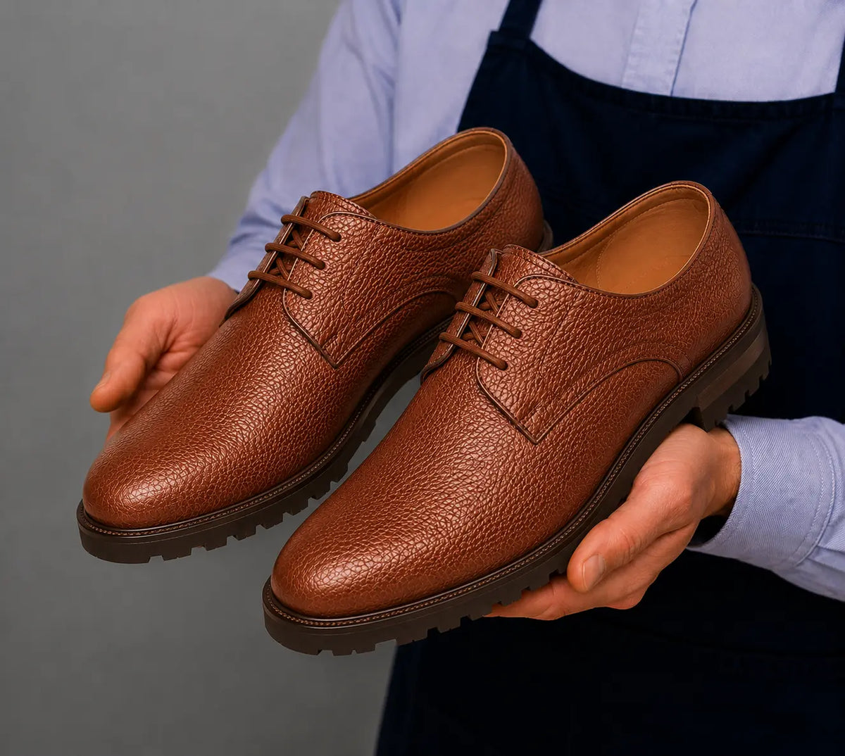 Manchester Pebble-Grain Derby for Men - Lug-Sole Leather Formal Shoes
