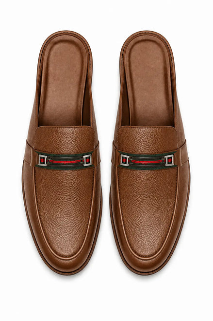 Mirepoix Web-Stripe Grained Mule for Men - Backless Block-Heel Shoes