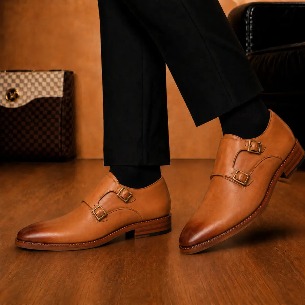 Mexico Double Monk Strap for Men - Hand-Burnished Goodyear Welted Leather Shoes