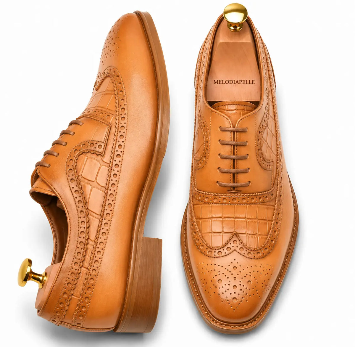 Malcomb Croc-Panel Wingtip Derby for Men - Goodyear Welted Leather Shoes
