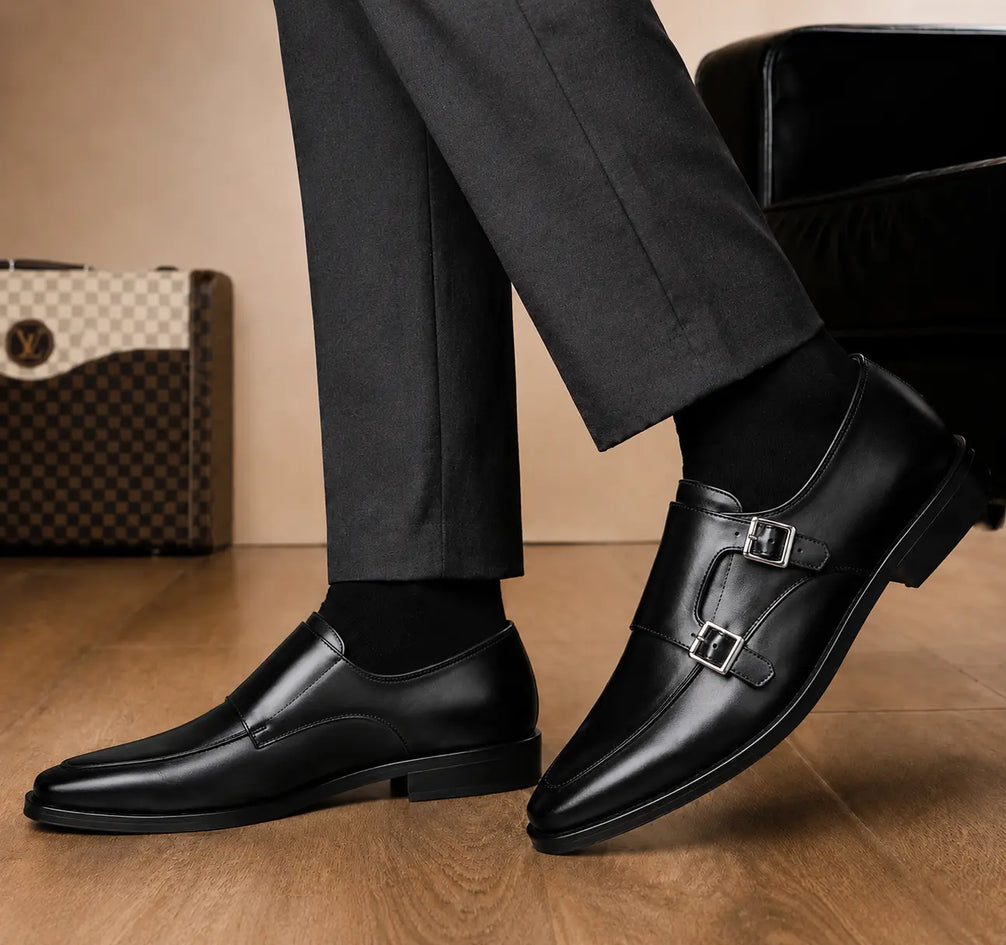 Mortimer Apron-Toe Double Monk Strap for Men - Burnished Leather Shoes