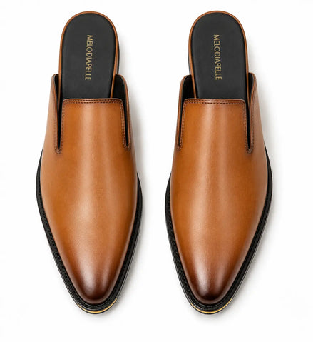 Mantova Burnished Leather Mule for Men - Backless Open-Heel Dress Shoes