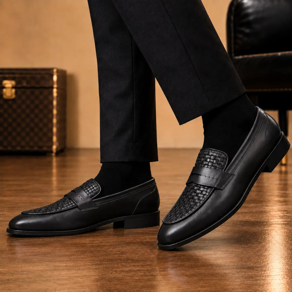 Maison Hand-Woven Two-Tone Penny Loafer for Men - Goodyear Welted Leather Shoes