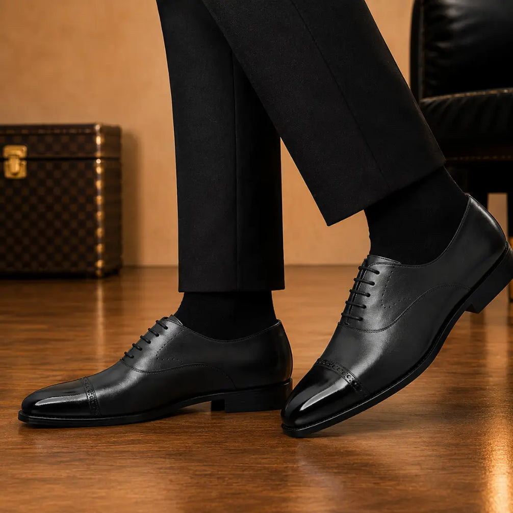 Marcello Burnished Semi-Brogue Cap-Toe Oxford for Men - Goodyear Welted Formal Shoes