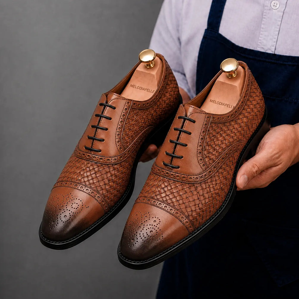 Munich Hand-Woven Brogue Oxford for Men - Goodyear Welted Leather Dress Shoes