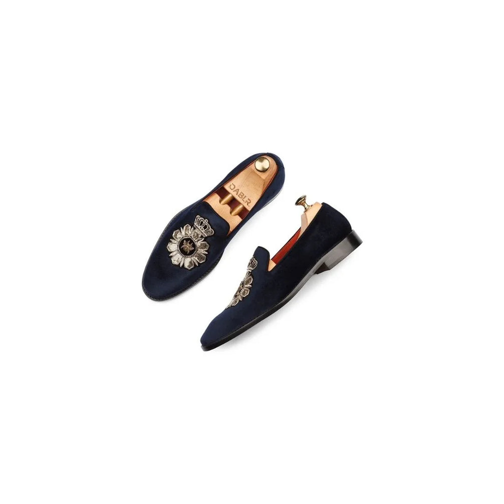 Mehrangarh Bullion-Crest Velvet Ethnic Loafer for Men - Embroidered Prince Albert Slippers