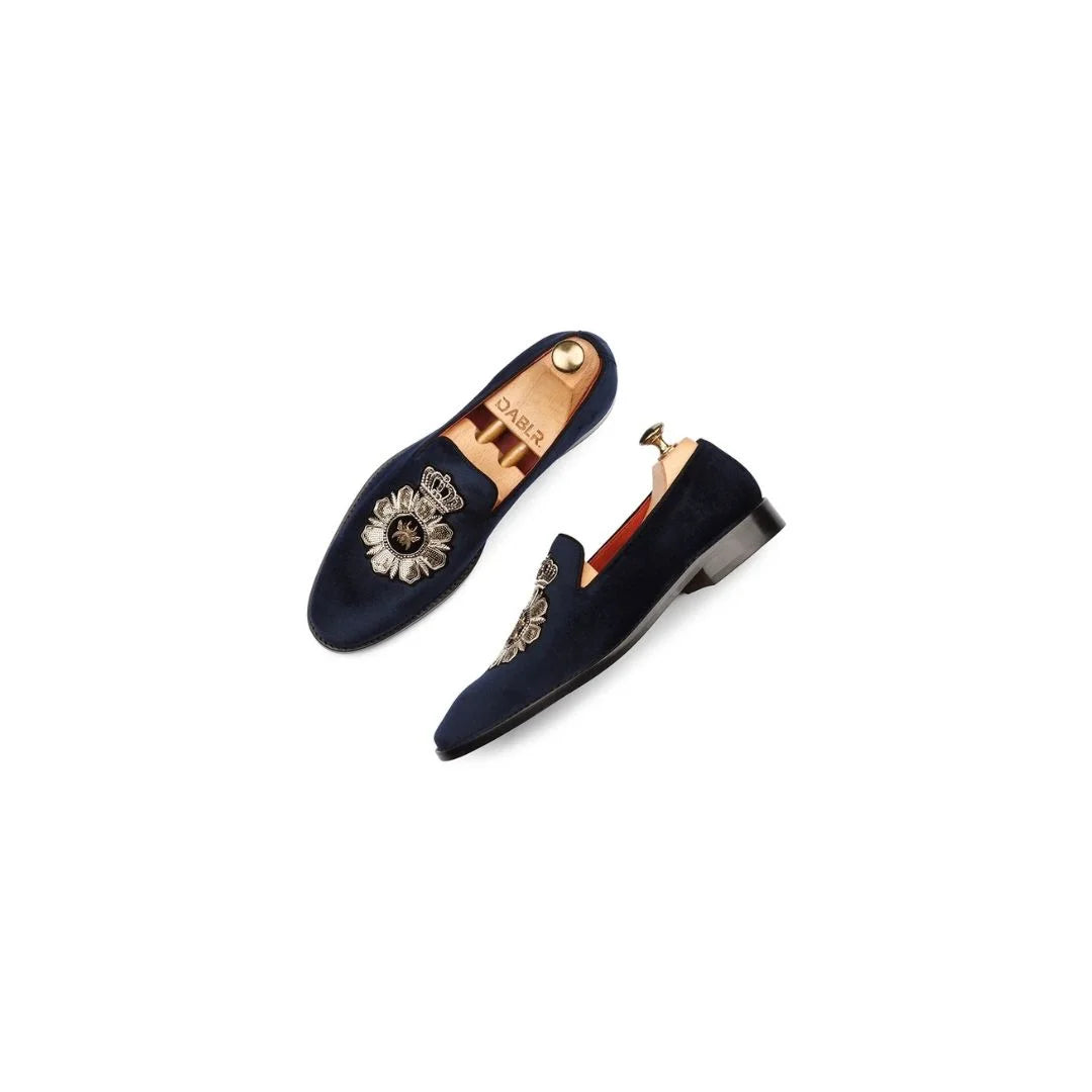 Mehrangarh Bullion-Crest Velvet Ethnic Loafer for Men - Embroidered Prince Albert Slippers