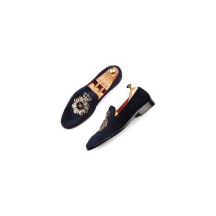 Mehrangarh Bullion-Crest Velvet Ethnic Loafer for Men - Embroidered Prince Albert Slippers
