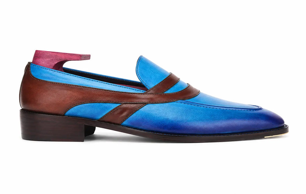 Mirasol Two-Tone Crossed-Strap Dress Loafer for Men - Hand-Patina Leather Shoes
