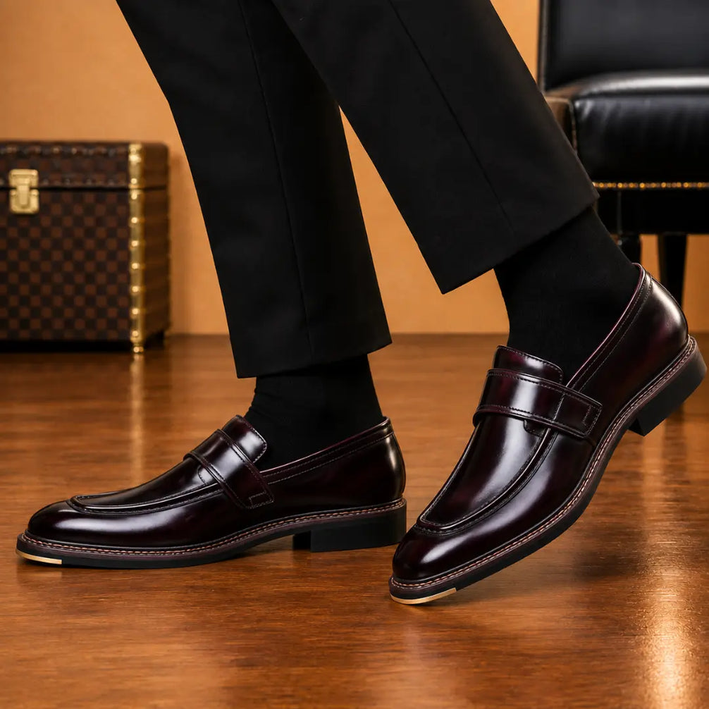 Marquis Braided-Welt Dress Penny Loafer for Men - Handmade Block-Heel Leather Shoes