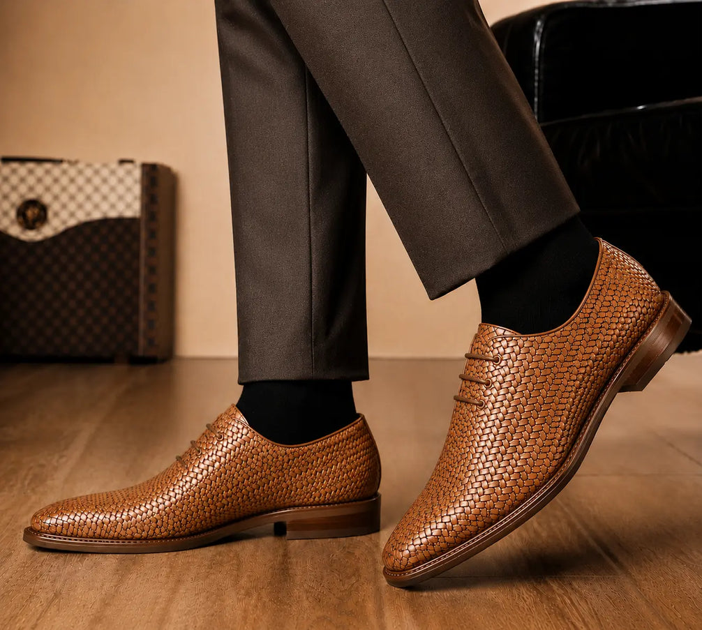 Morrigan Full-Woven Oxford for Men - Handmade Basket-Weave Leather Dress Shoes