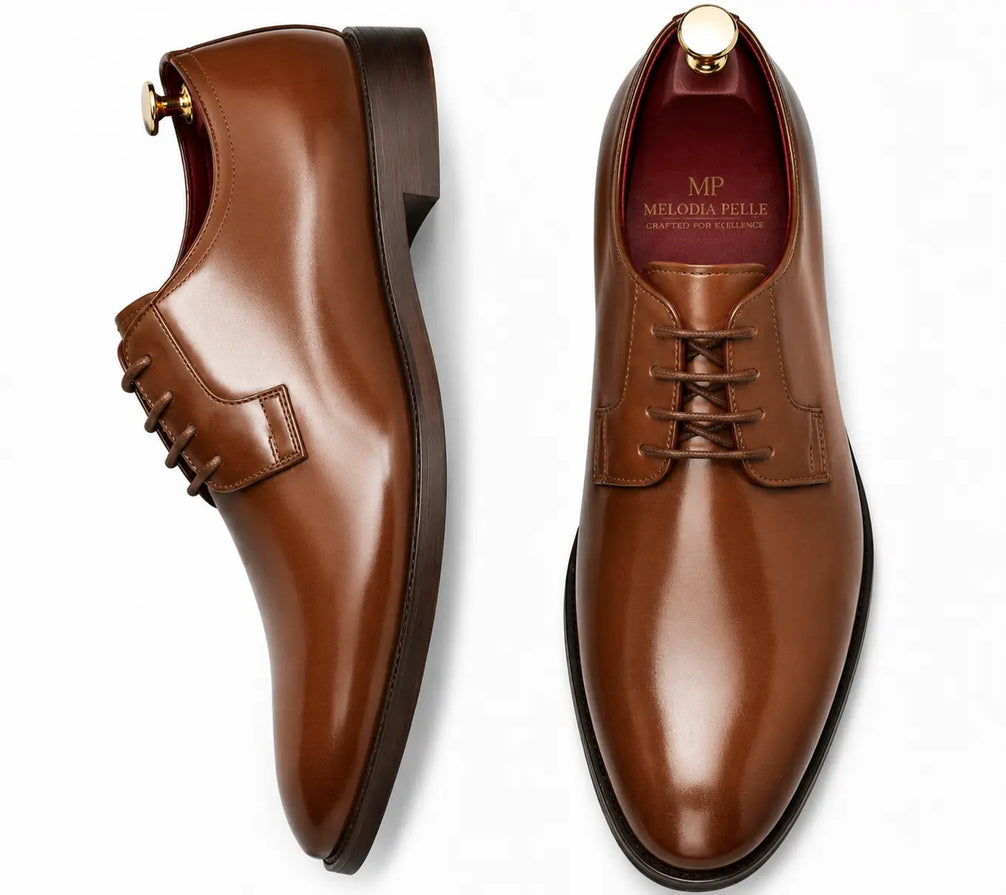 Matera Plain-Toe Derby for Men - Goodyear Welted Mirror-Polish Formal Shoes