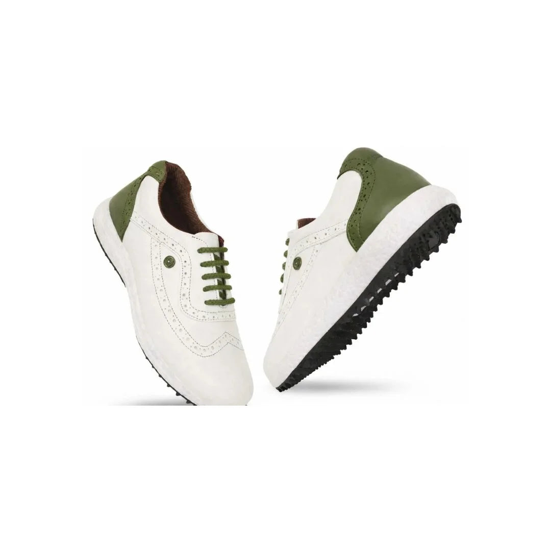 Melrose Contrast-Heel Wingtip Spikeless Golf Shoe for Men - Brogued Spikeless Golf Shoes
