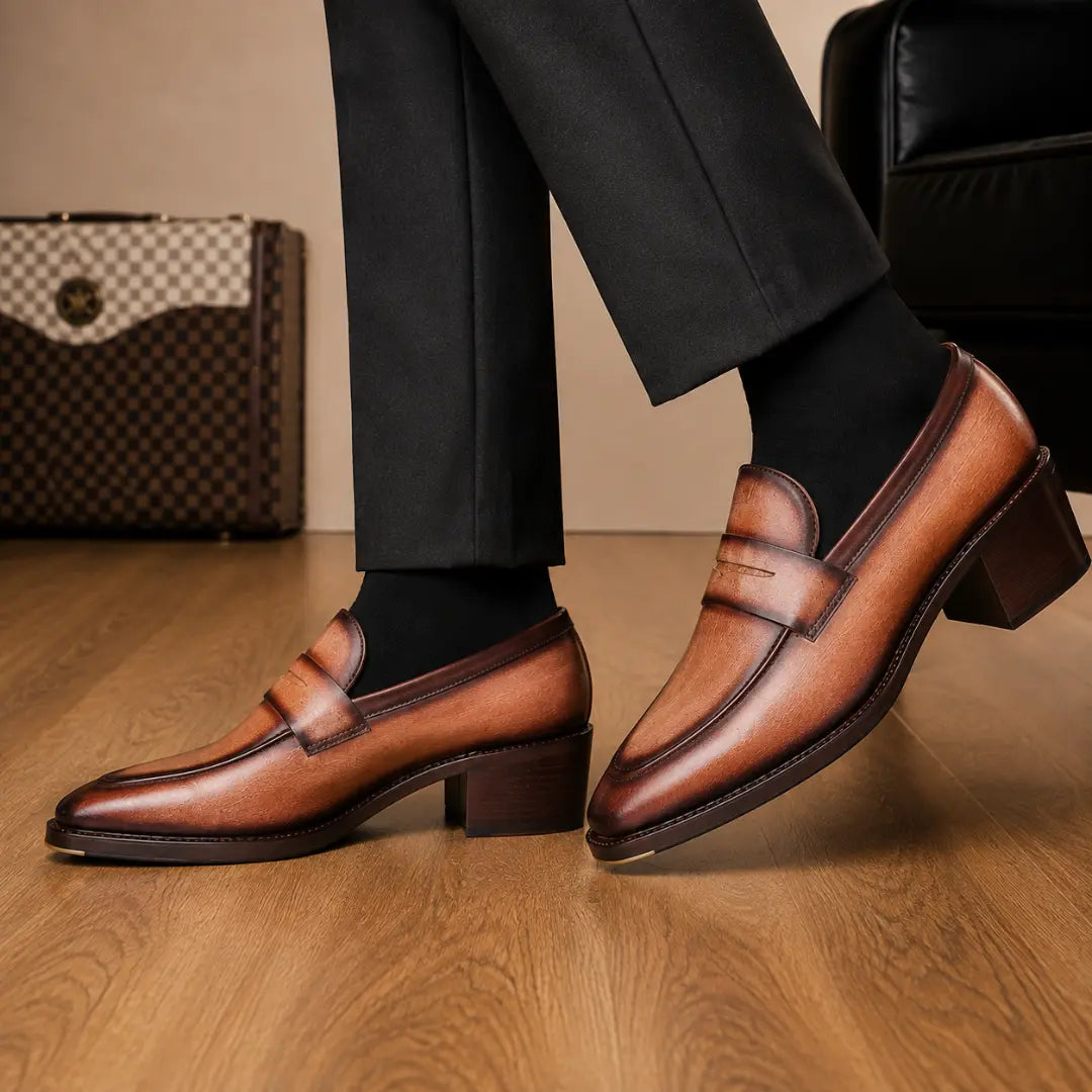 Maximus Block-Heel Dress Penny Loafer for Men - Goodyear Welted Leather Shoes