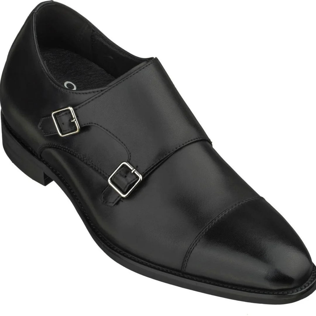 Manacor Hidden-Lift Cap-Toe Double Monk Strap for Men - Height-Increasing Leather Dress Shoes