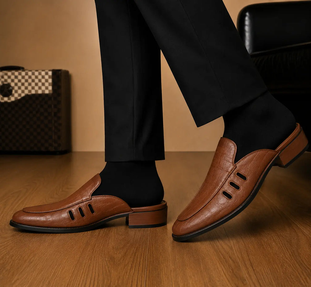 Molveno Croc-Embossed Slit Mule for Men - Backless Block-Heel Slip-On Shoes