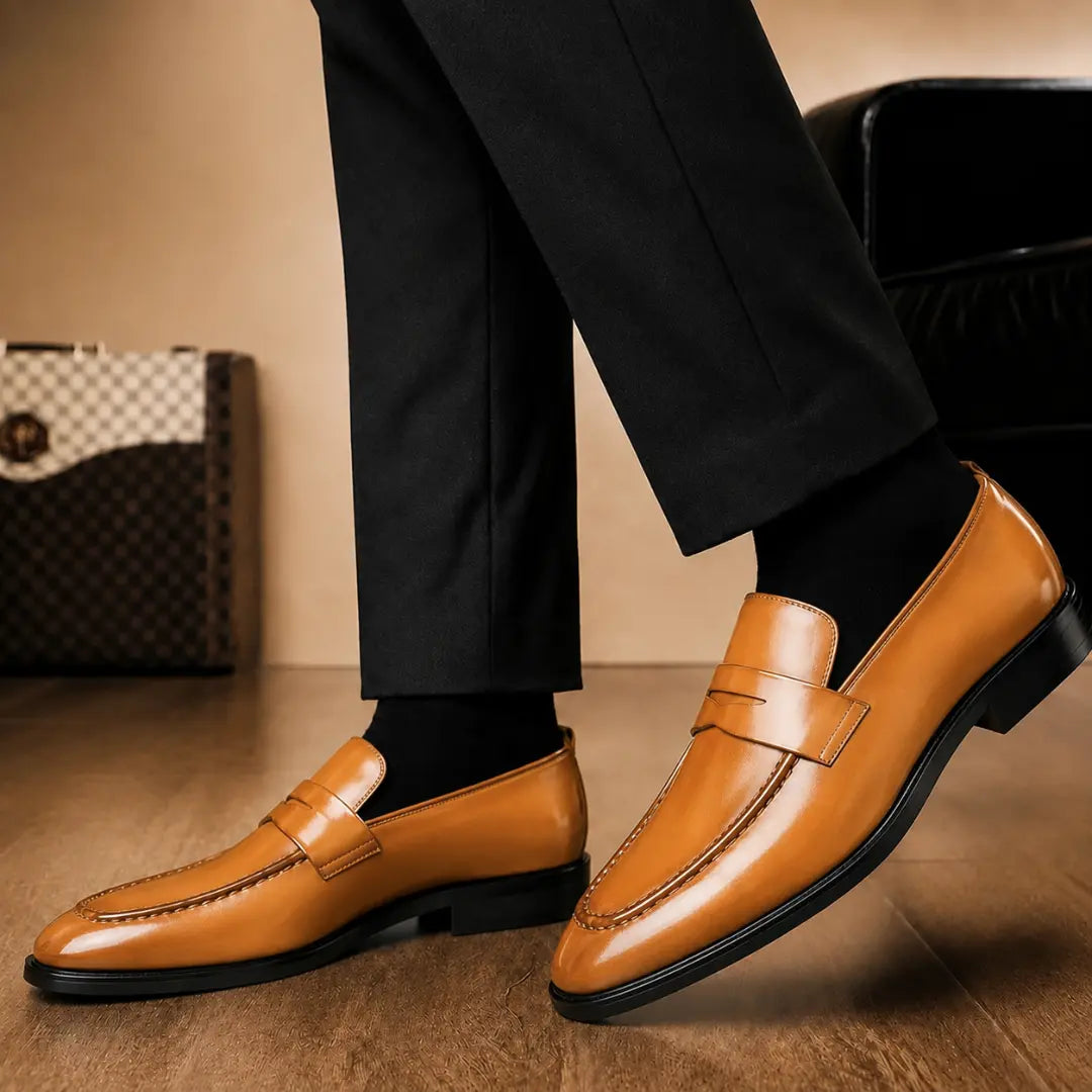 Marbella Apron-Stitch Penny Loafer for Men - Handmade Full-Grain Leather Shoes