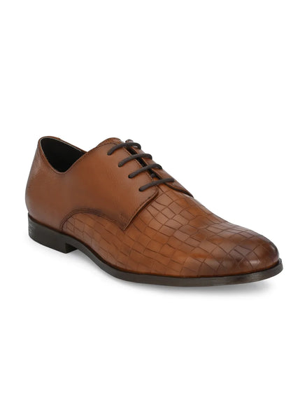 Melissano Woven-Embossed Vamp Derby for Men - Textured Leather Derby Shoes