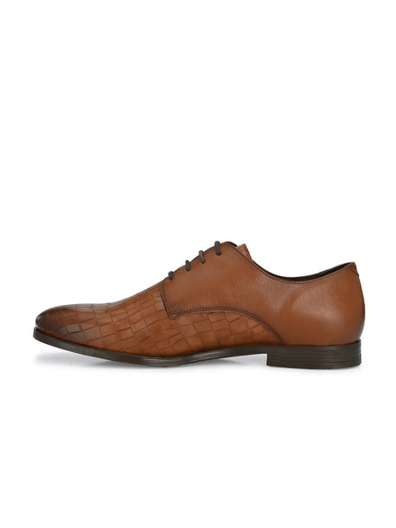 Melissano Woven-Embossed Vamp Derby for Men - Textured Leather Derby Shoes