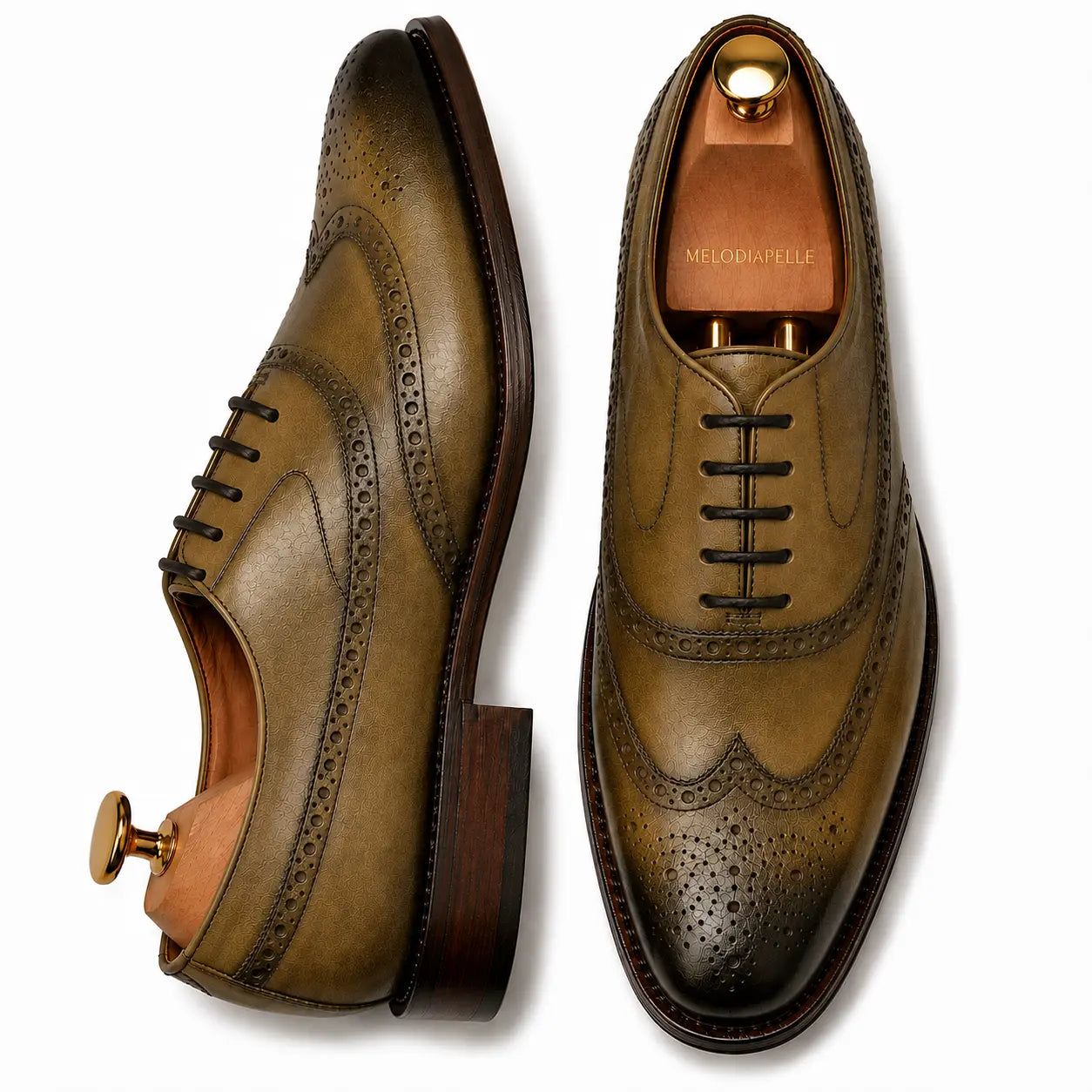 Mossverde Hand-Patina Wingtip Brogue Oxford for Men - Goodyear Welted Leather Shoes