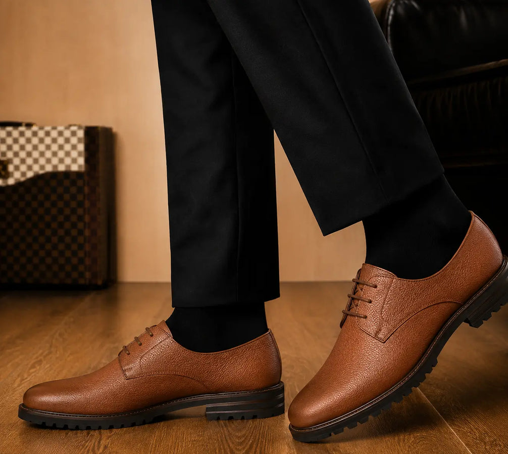 Manchester Pebble-Grain Derby for Men - Lug-Sole Leather Formal Shoes