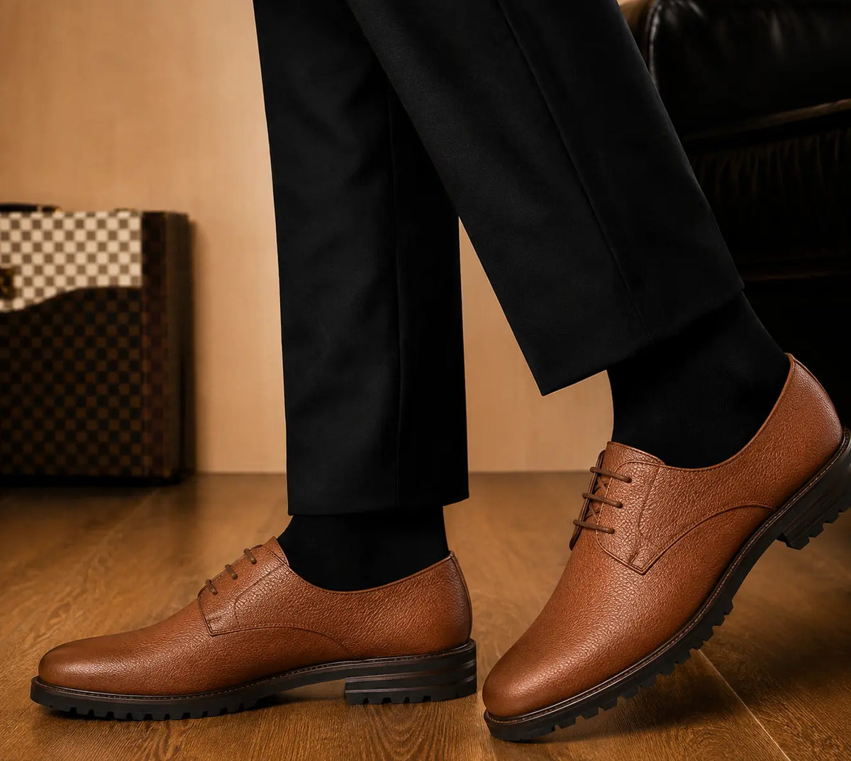Manchester Pebble-Grain Derby for Men - Lug-Sole Leather Formal Shoes