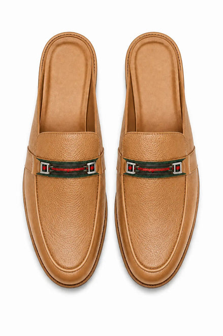 Mirepoix Web-Stripe Grained Mule for Men - Backless Block-Heel Shoes