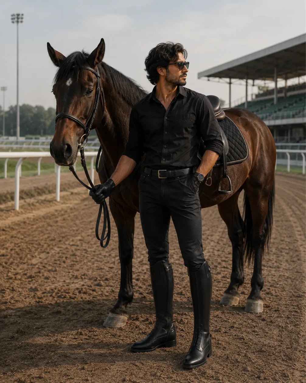 Toledo Men's Lace-Up Polo Riding Boots – Tall Black Leather Field Boots for Polo
