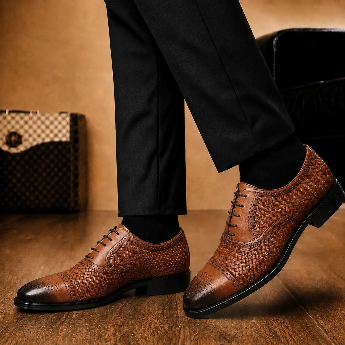 Munich Hand-Woven Brogue Oxford for Men - Goodyear Welted Leather Dress Shoes
