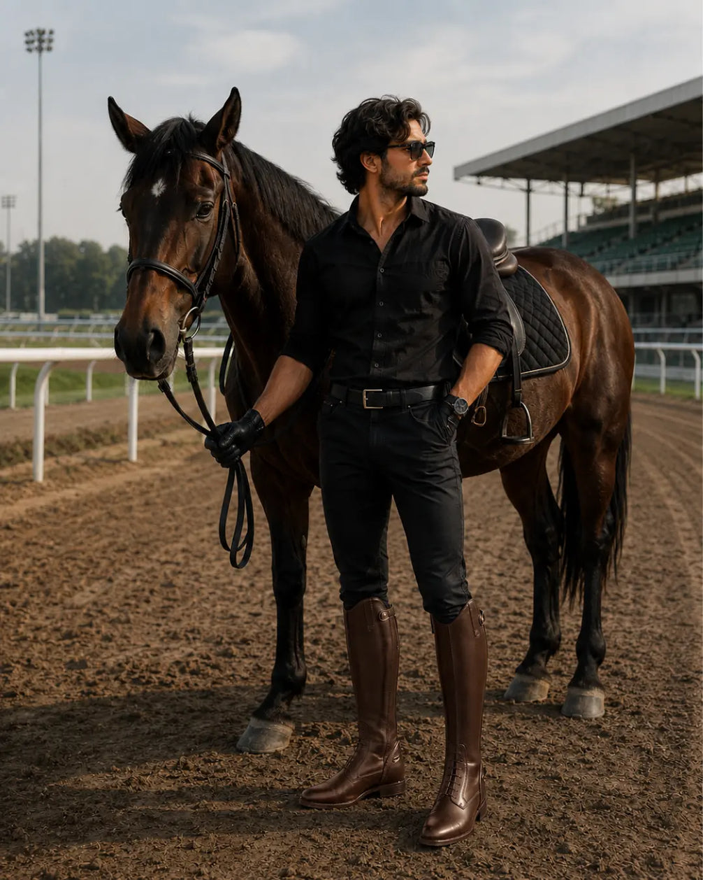 Toledo Men's Lace-Up Polo Riding Boots – Tall Black Leather Field Boots for Polo