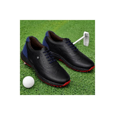 Maybole Contrast-Heel Wingtip Spikeless Golf Shoe for Men - Brogued Leather Spikeless Golf Shoes