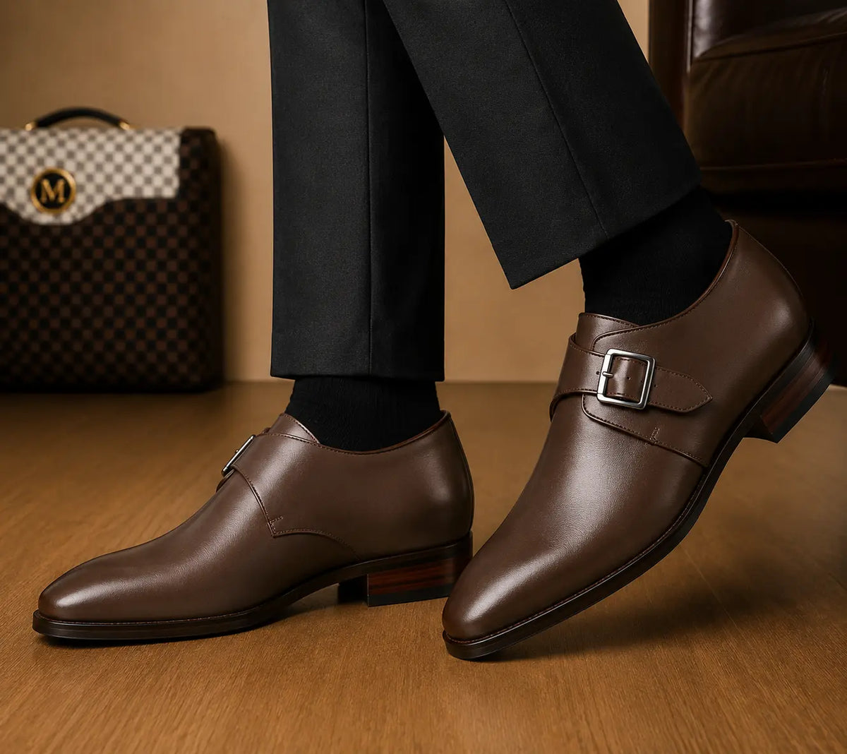 Modica Single Monk Cap-Toe Shoes for Men - Handmade Leather Formal Shoes