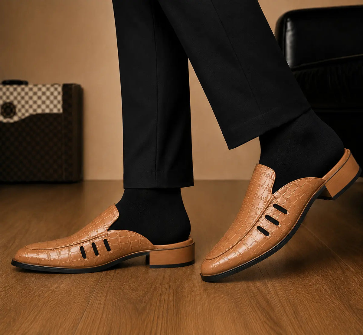 Molveno Croc-Embossed Slit Mule for Men - Backless Block-Heel Slip-On Shoes