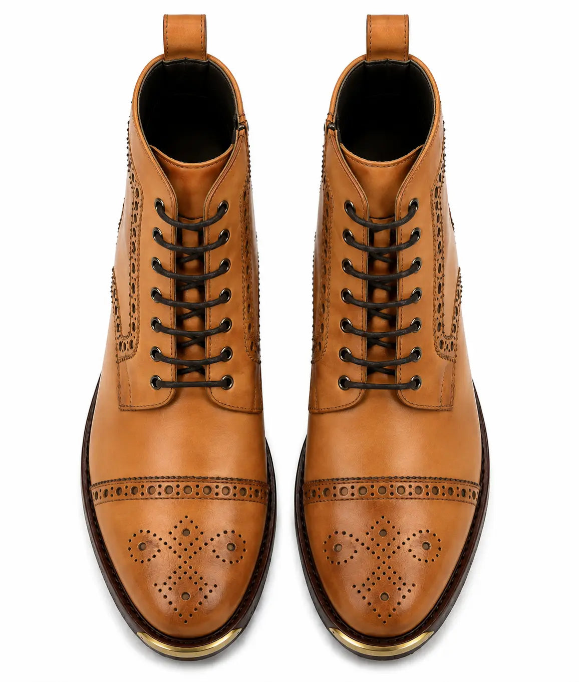 Mendoza Full-Brogue Cap-Toe Boot for Men - Handmade Leather Lace-Up Boots