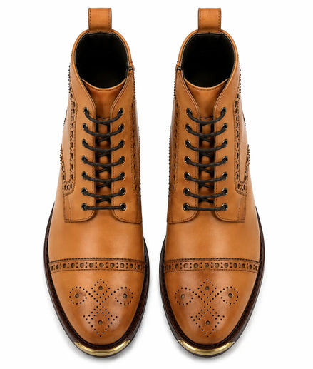 Mendoza Full-Brogue Cap-Toe Boot for Men - Handmade Leather Lace-Up Boots