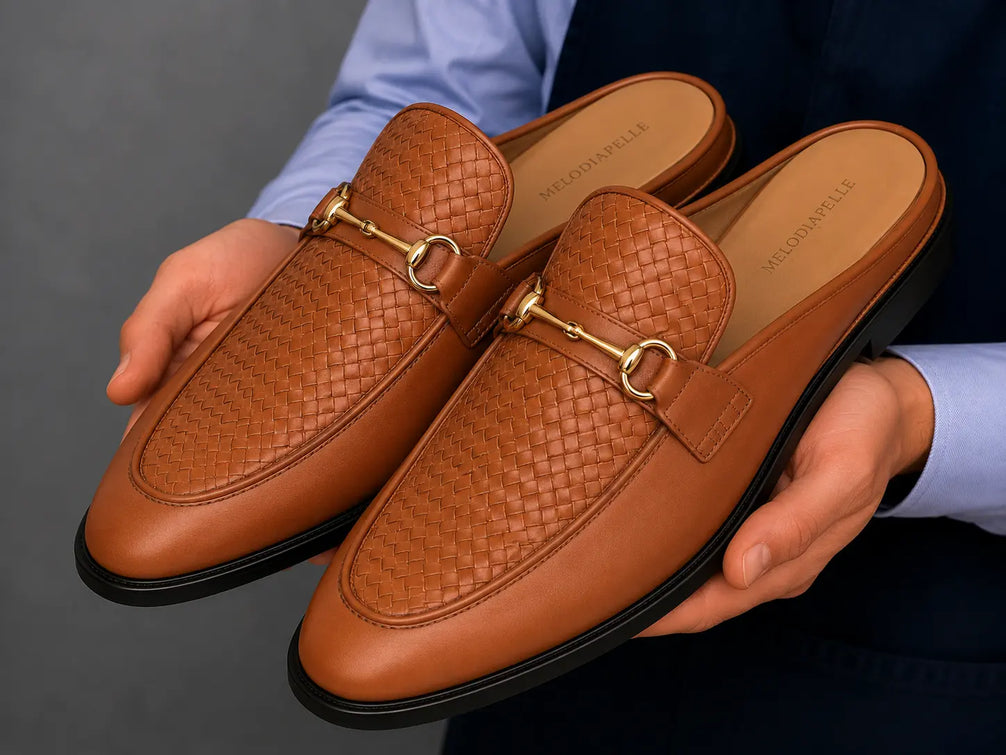 Morlaix Woven-Panel Horsebit Mule for Men - Two-Material Backless Shoes