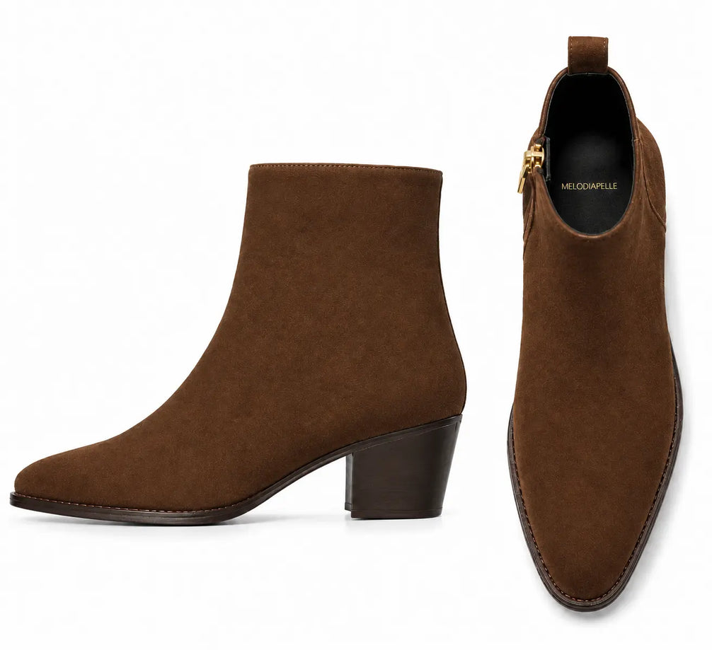 Maddox Suede Zip Boot for Men - Pointed-Toe Block Heel Ankle Boots