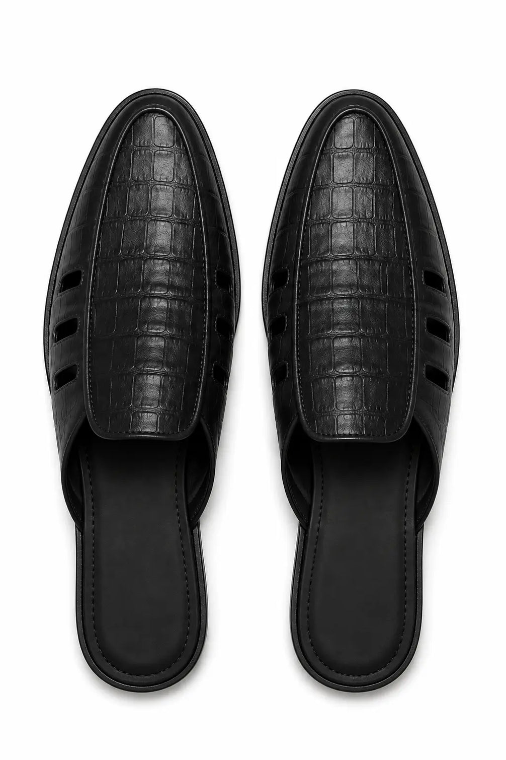 Melfi Croc-Embossed Slit-Vamp Mule for Men - Backless Block-Heel Shoes