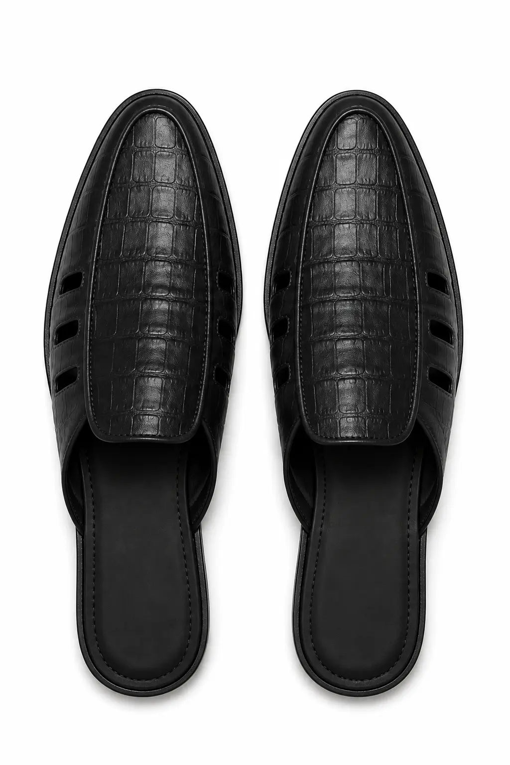 Melfi Croc-Embossed Slit-Vamp Mule for Men - Backless Block-Heel Shoes