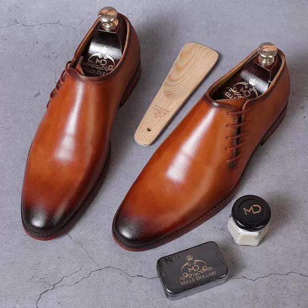 Monsampolo Burnished-Toe Wholecut Oxford for Men - Hand-Burnished Leather Oxford Shoes